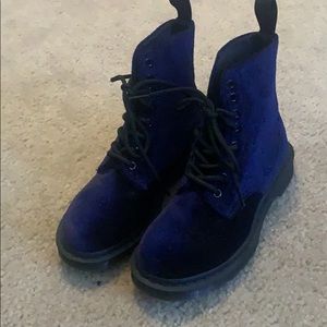 Brand new blue embossed velvet doc martens